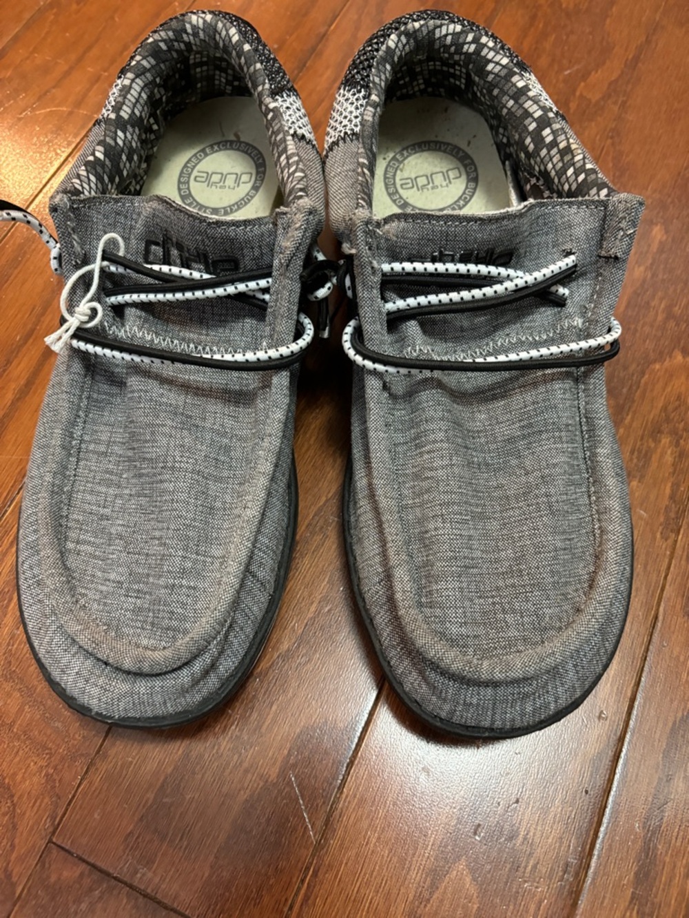 Hey Dude Gray Slip-On Kids Loafers with Black & White Bungee Laces